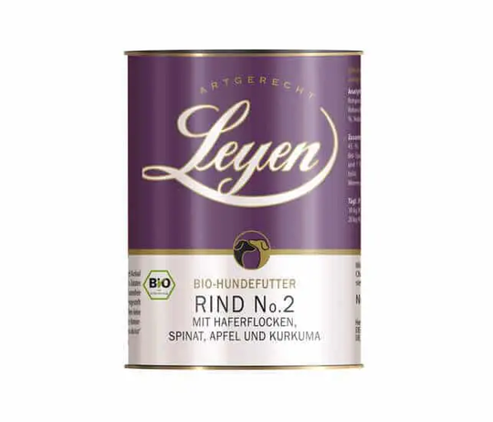 Leyen Bio Rind mit Haferfl., Spinat u. Apfel Nassfutter für Hunde - 410g