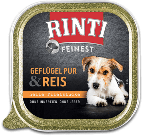 Rinti Feinest Nassfutter für Hunde Geflügel Pur + Reis