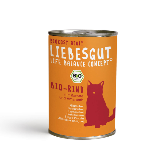 Liebesgut BIO Rind mit Karotte und Amaranth Nassfutter für Katzen - 400g