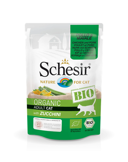 Schesir Nassfutter für Katzen Beutel BIO Huhn+Schwein+Zucchin