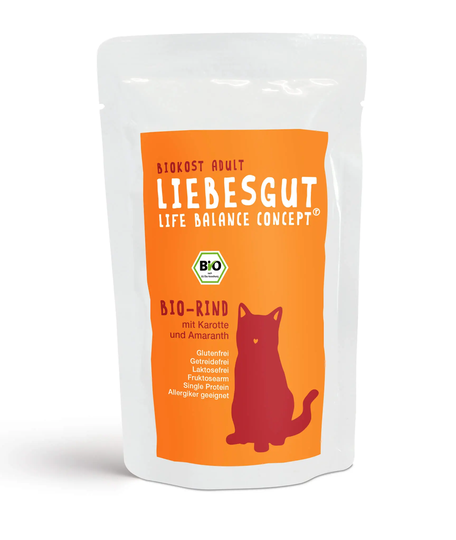 Liebesgut BIO Rind mit Karotte und Amaranth Nassfutter für Katzen - 100g