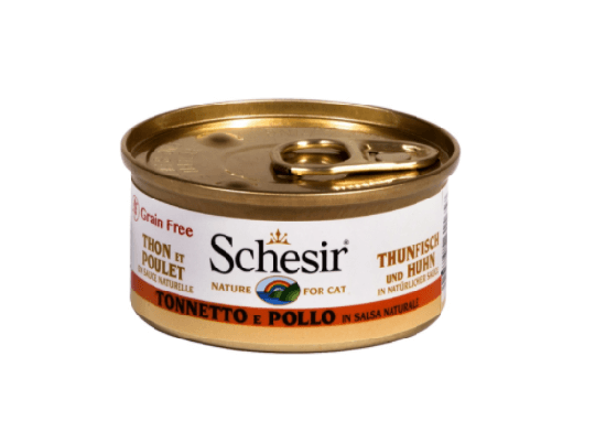 Schesir Nassfutter für Katzen Thunfisch und Huhn in natürlicher Sauce