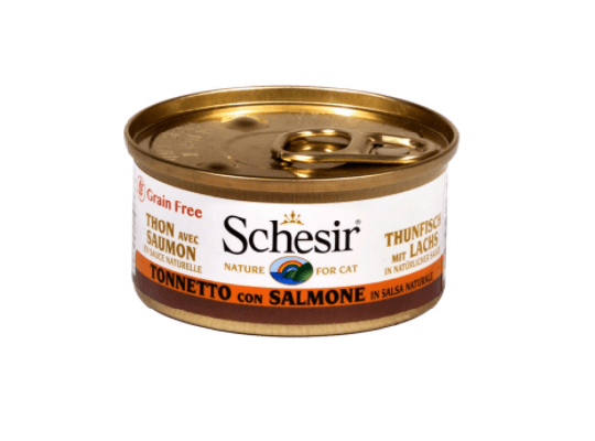 Schesir Nassfutter für Katzen Thunfisch mit Lachs in natürlicher Sauce