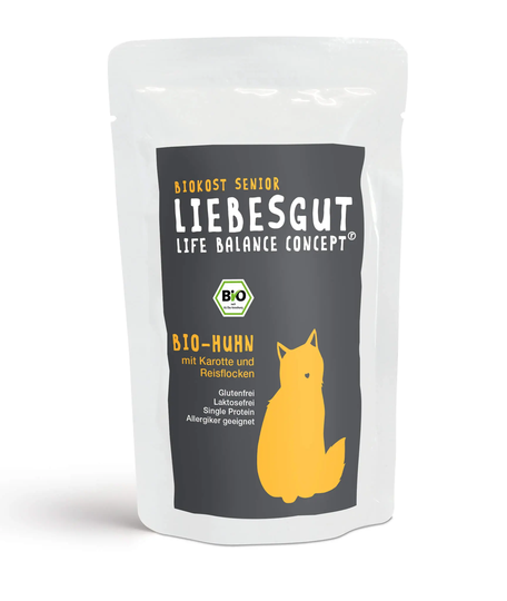 Liebesgut BIO-Huhn mit Karotte und Reisflocken Nassfutter für Katzen - 200g