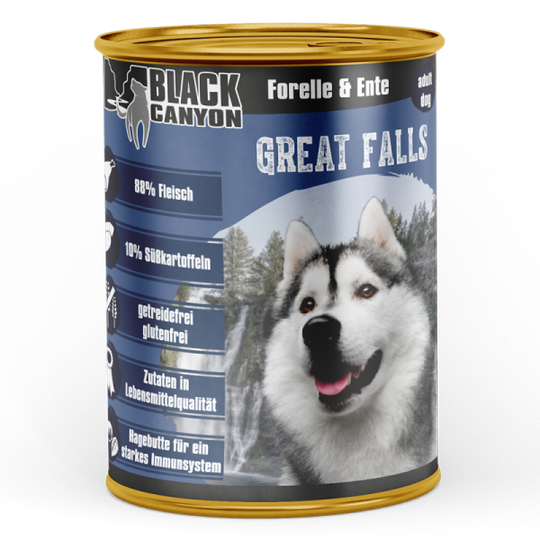 Black Canyon Nassfutter für ausgewachsene Hunde - Sparpaket : 12 x 410g - Ente