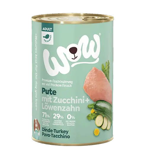 WOW Nassfutter für Hunde ADULT PUTE MIT ZUCCHINI