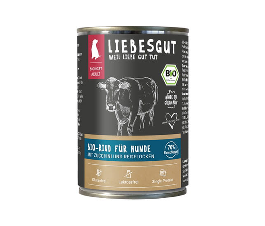 Liebesgut BIO Rind Nassfutter für Hunde mit Zucchini und Reisflocken - 200g