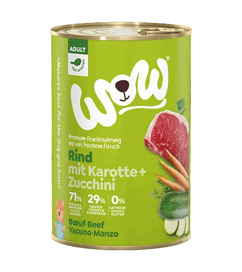 WOW Nassfutter für Hunde ADULT RIND MIT KAROTTEN