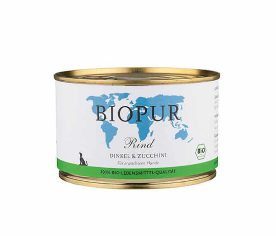 BIOPUR Bio Rind, Dinkel & Zucchini Nassfutter für Hunde