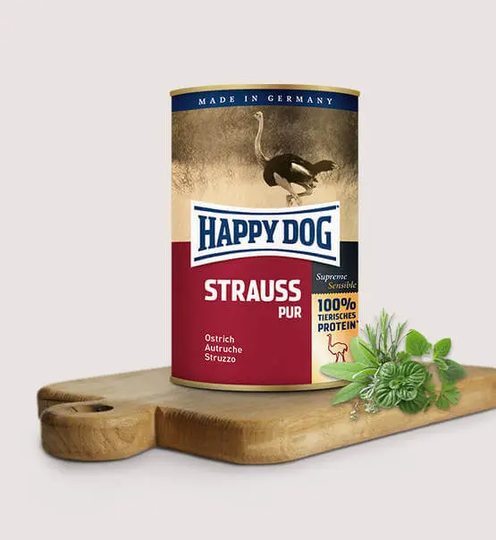 Happy Dog Strauß Pur Nassfutter für Hund