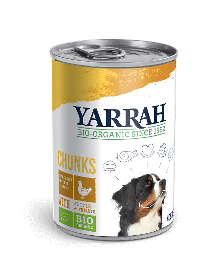 Yarrah Bio Hunde Nassfutter Bröckchen mit Huhn, Brennnessel und Tomate - 405g