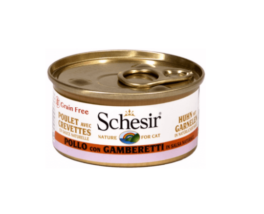Schesir Nassfutter für Katzen Huhn mit Garnelen in natürlicher Sauce
