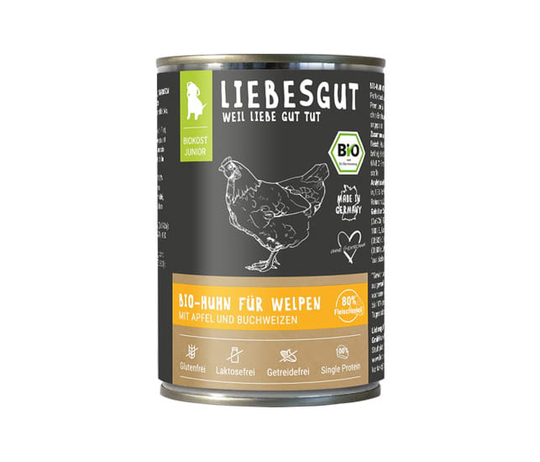 Liebesgut BIO Nassfutter für Hunde-Huhn mit Apfel und Buchweizen