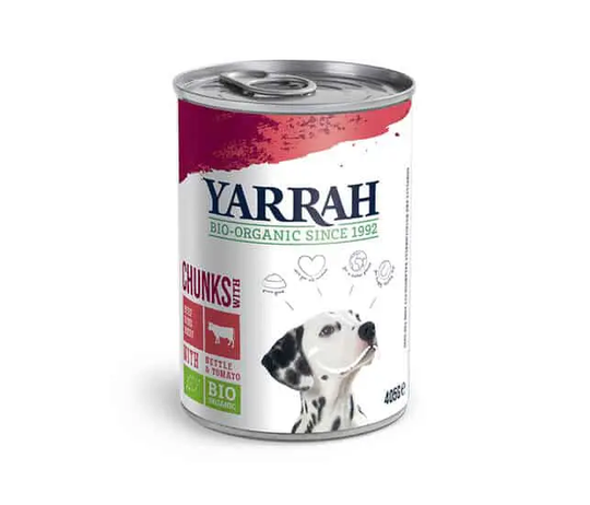Yarrah Bio Hunde Nassfutter mit Bröckchen Rind Brennnessel und Tomate