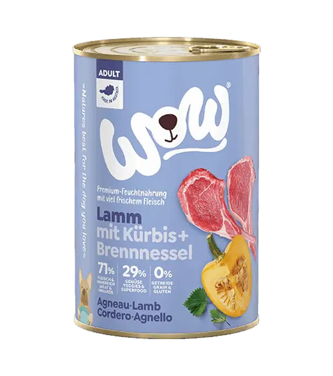 WOW Nassfutter für Hunde ADULT LAMM MIT KÜRBIS