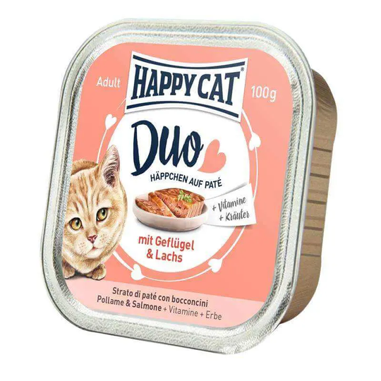 Happy Cat Nassfutter für Katzen Duo Geflügel+Lachs