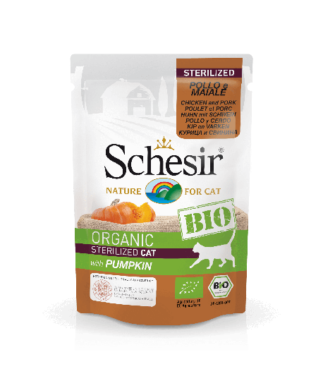 Schesir Nassfutter für Katzen Beutel BIO Huhn+Schwein+Kürbis