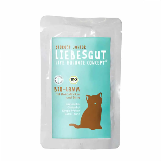 Liebesgut BIO-Lamm mit Kokosflocken und Birne Nassfutter für Katzen - 100g
