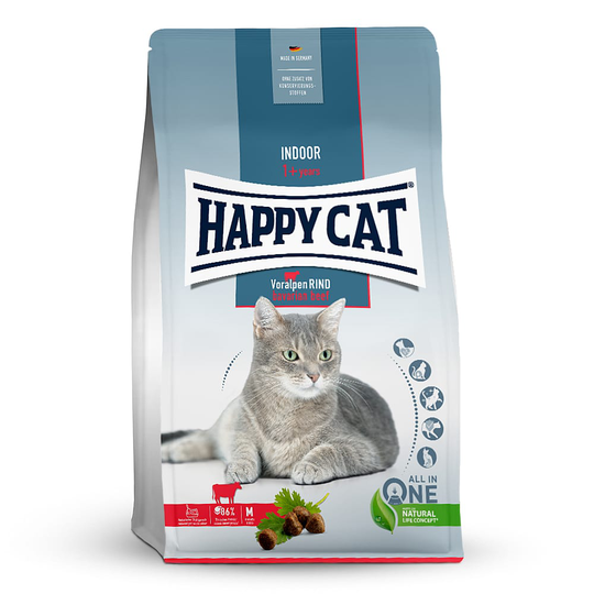 Happy Cat Trockenfutter für Katzen Indoor Adult Voralpen Rind