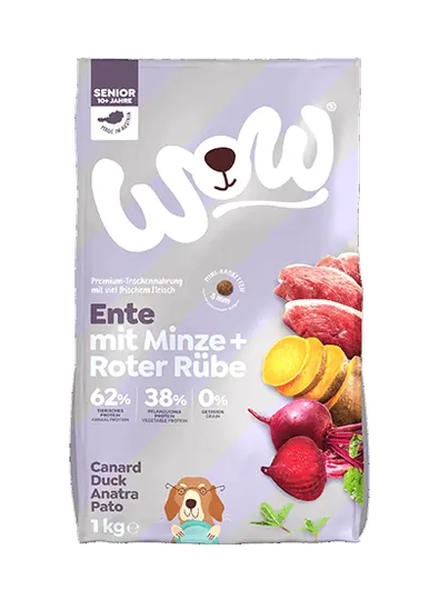 WOW HUNDE TROCKENFUTTER SENIOR ENTE MIT MINZE