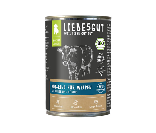Liebesgut BIO Nassfutter für Hunde-Rind mit Hirse und Kürbis