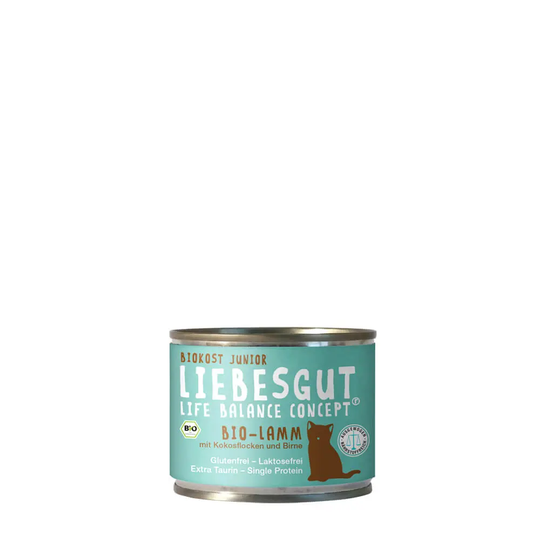 Liebesgut BIO-Lamm mit Kokosflocken und Birne Nassfutter für Katzen - 200g