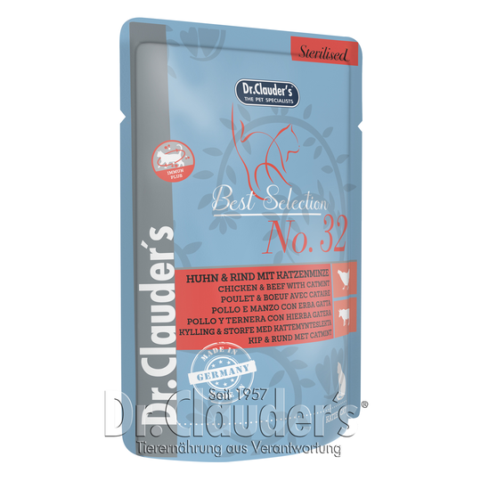 Dr Clauder Nassfutter für Katzen Best Selection Sterilised No 32 Huhn & Rind mit Katzenminze