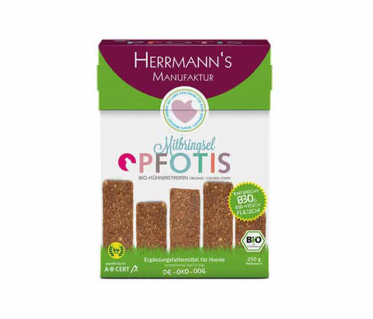 Herrmanns PFOTIS BIO Hühnerstreifen Snack für Hunde