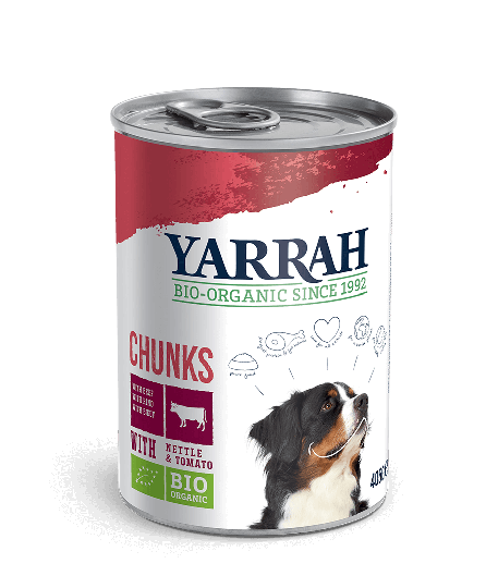 Yarrah Bio Hunde Nassfutter mit Bröckchen Rind Brennnessel und Tomate - 405g