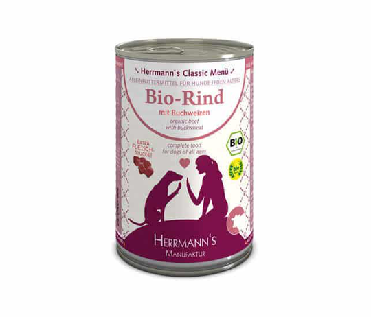 Herrmanns BIO Rind mit Buchweizen Nassfutter für Hunde - 400g