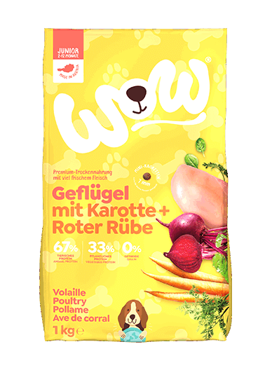 WOW HUNDE TROCKENFUTTER JUNIOR GEFLÜGEL MIT KAROTTEN