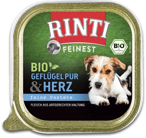 Rinti Feinest Nassfutter für Hunde Bio - Geflügel Pur + Herz