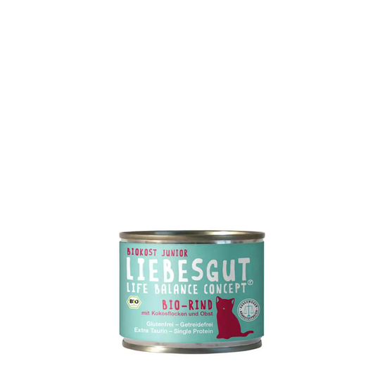 Liebesgut BIO-Rind mit Kokosflocken und Obst Nassfutter für Katzen - 200g