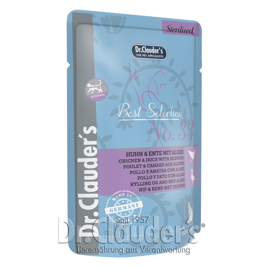 Dr Clauder Nassfutter für Katzen Best Selection Sterilised No 33 Huhn & Ente mit Algen
