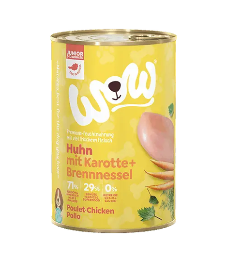 WOW Nassfutter für Hunde JUNIOR HUHN MIT KAROTTEN