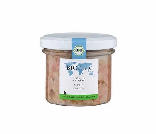 Biopur Katzenfutter Rind, Reis Bio-im GLAS