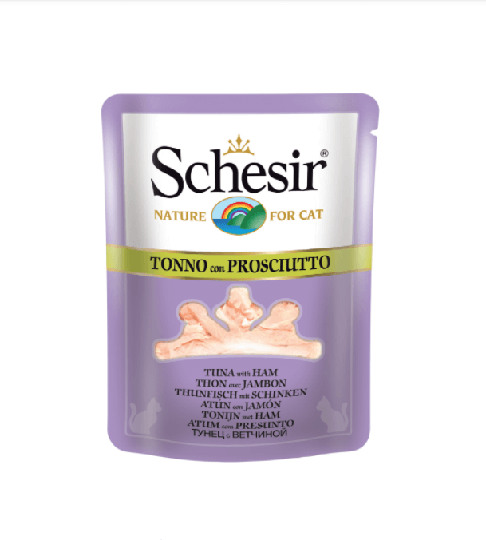 Schesir Nassfutter für Katzen Beutel Thunfisch mit Schinken