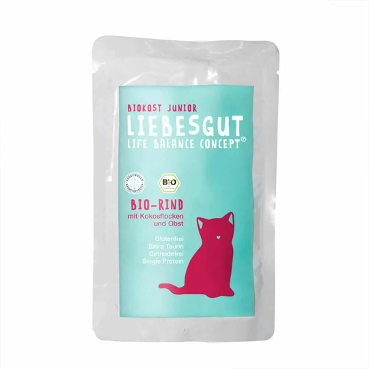Liebesgut BIO-Rind mit Kokosflocken und Obst Nassfutter für Katzen - 100g