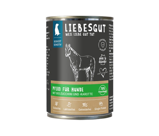 Liebesgut BIO-Pferd mit Zucchini und Karotte - Sensitiv Nassfutter für Hunde - 200g
