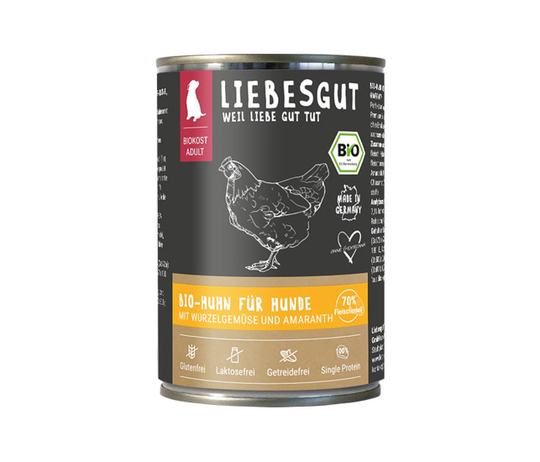Liebesgut BIO Huhn Nassfutter für Hunde mit Schwarzwurzel und Amaranth - 100g