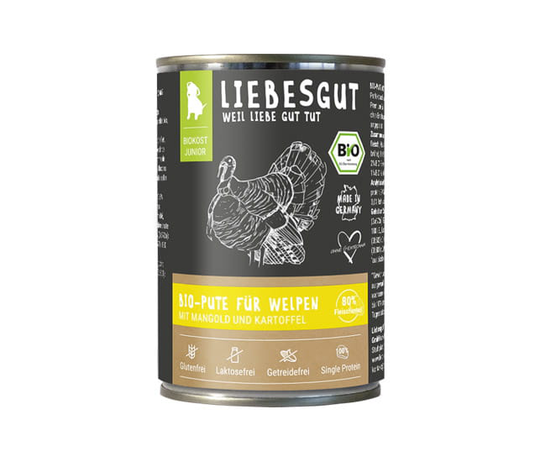 Liebesgut BIO Nassfutter für Hunde-Pute mit Mangold und Kartoffel
