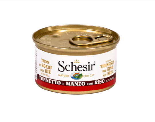 Schesir Nassfutter für Katzen Dosen Natural Thunfisch, Rind mit Reis