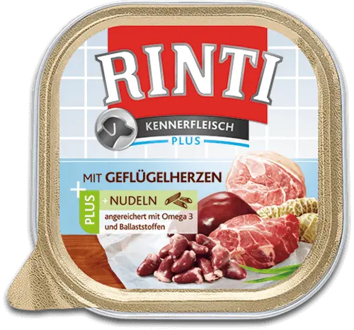 Rinti Kennerfleisch Nassfutter für Hunde Geflügelherzen + Nudeln