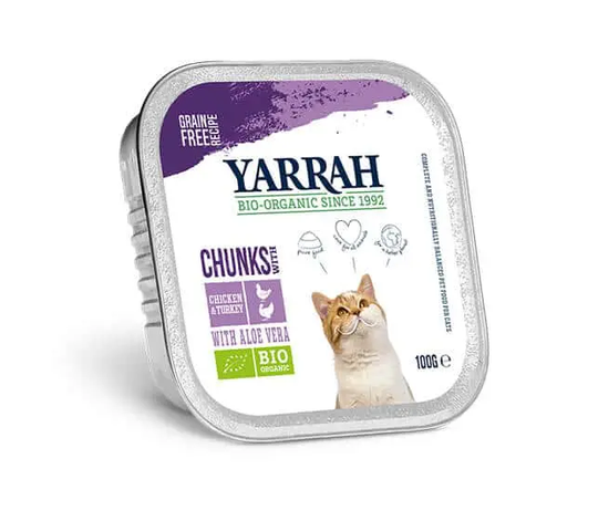 Yarrah Bio Katzen Nassfutter - Bröckchen Huhn und Truthhahn mit Aloe Vera in Soße