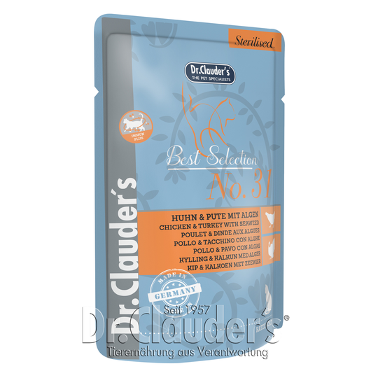 Dr Clauder Nassfutter für Katzen Best Selection Sterilised No 31 Huhn & Pute mit Algen