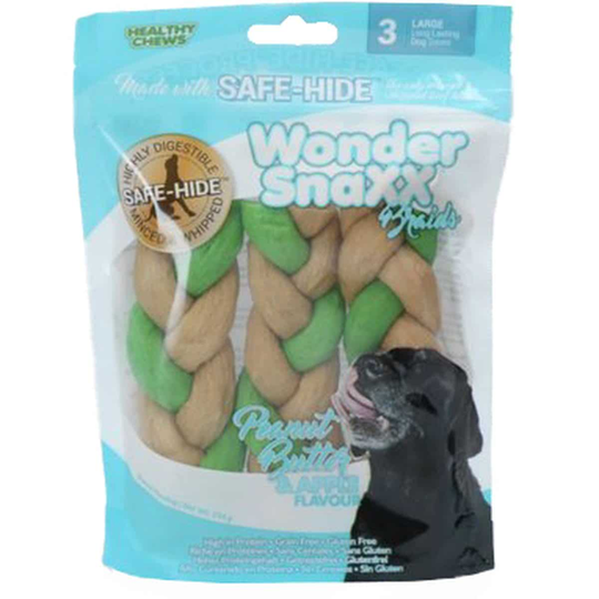 Healthy Chews Hund Snacks Wonder Snaxx Braid Erdnuss un Apfel
