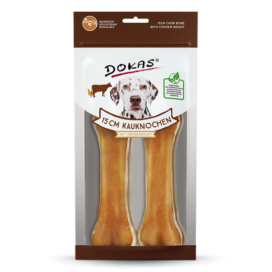 DOKAS Hundesnacks Kauknochen mit Huhn 15cm