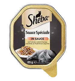 Sheba Nassfutter für Katzen Schale Sauce Spéciale - mit Truthahn+Huhn+Gemüse