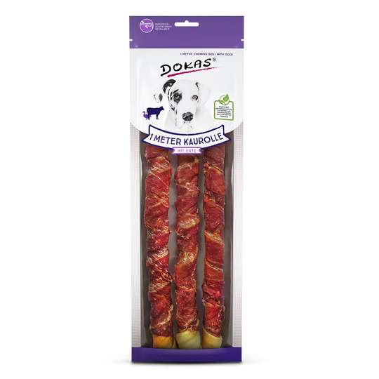 DOKAS Hundesnacks 1 Meter Kaurolle mit Ente 315g