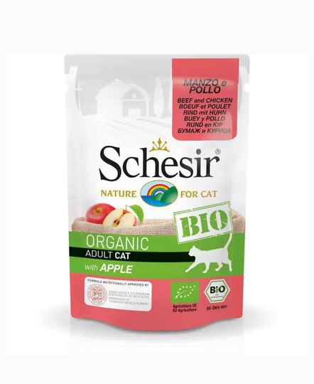 Schesir Nassfutter für Katzen Beutel BIO Rind+Huhn+Apfel